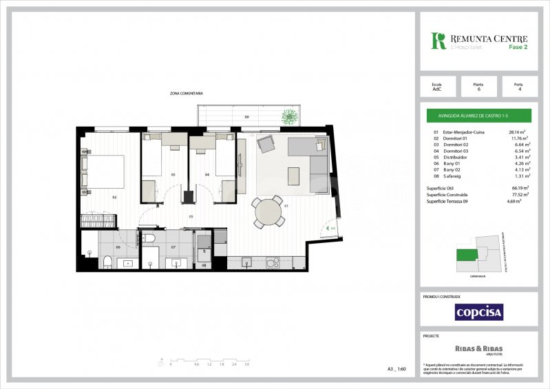 REMUNTA CENTRE II- Pis nou i cantoner, de 3 dormitoris i 2 terrasses -10